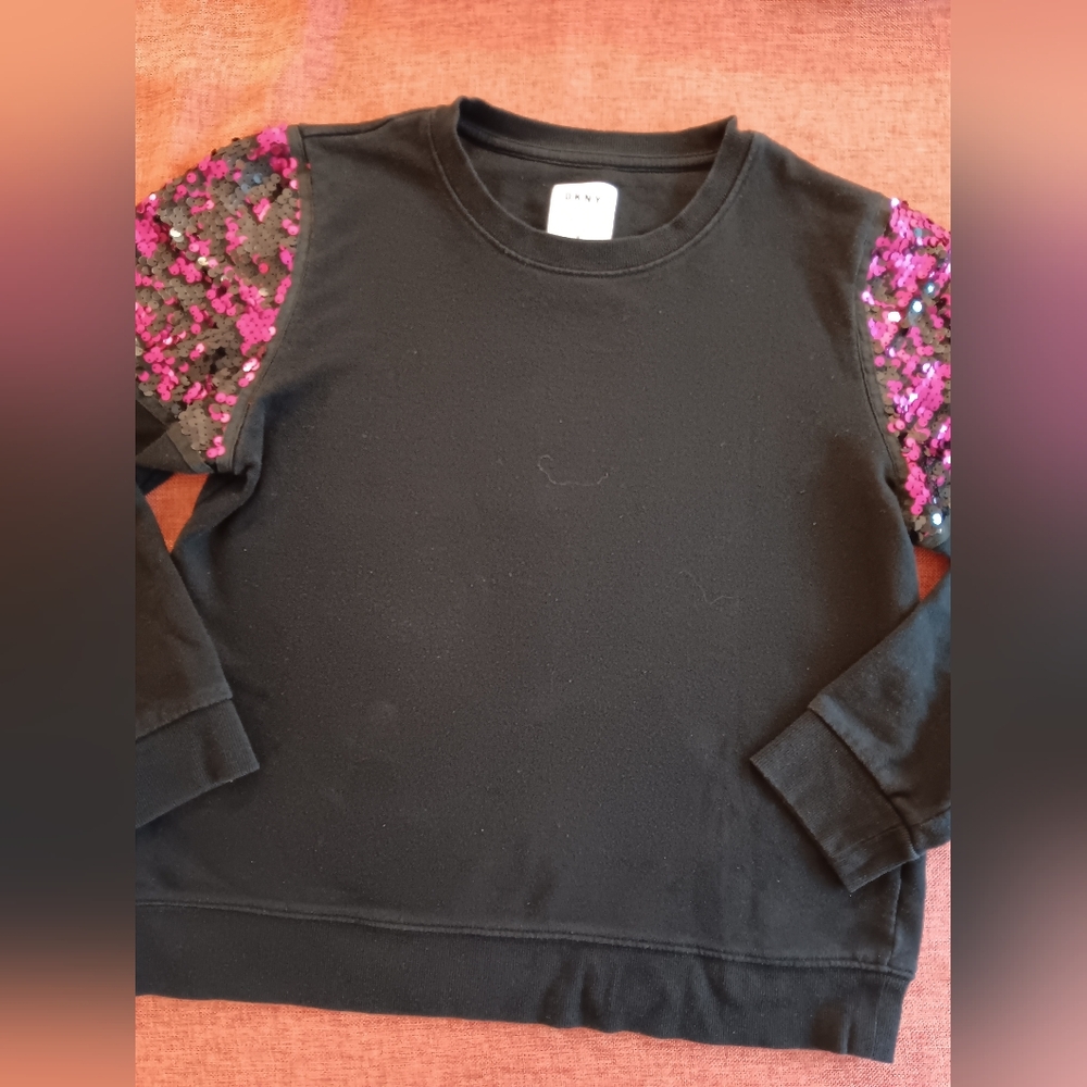 DKNY Black Sweatshirt with Pink Sequin Sleeves